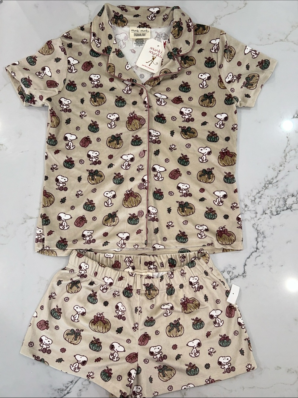 Munki Munki x Peanuts Snoopy Fall Pumpkins Velour Pajama Set Size Medium NWT